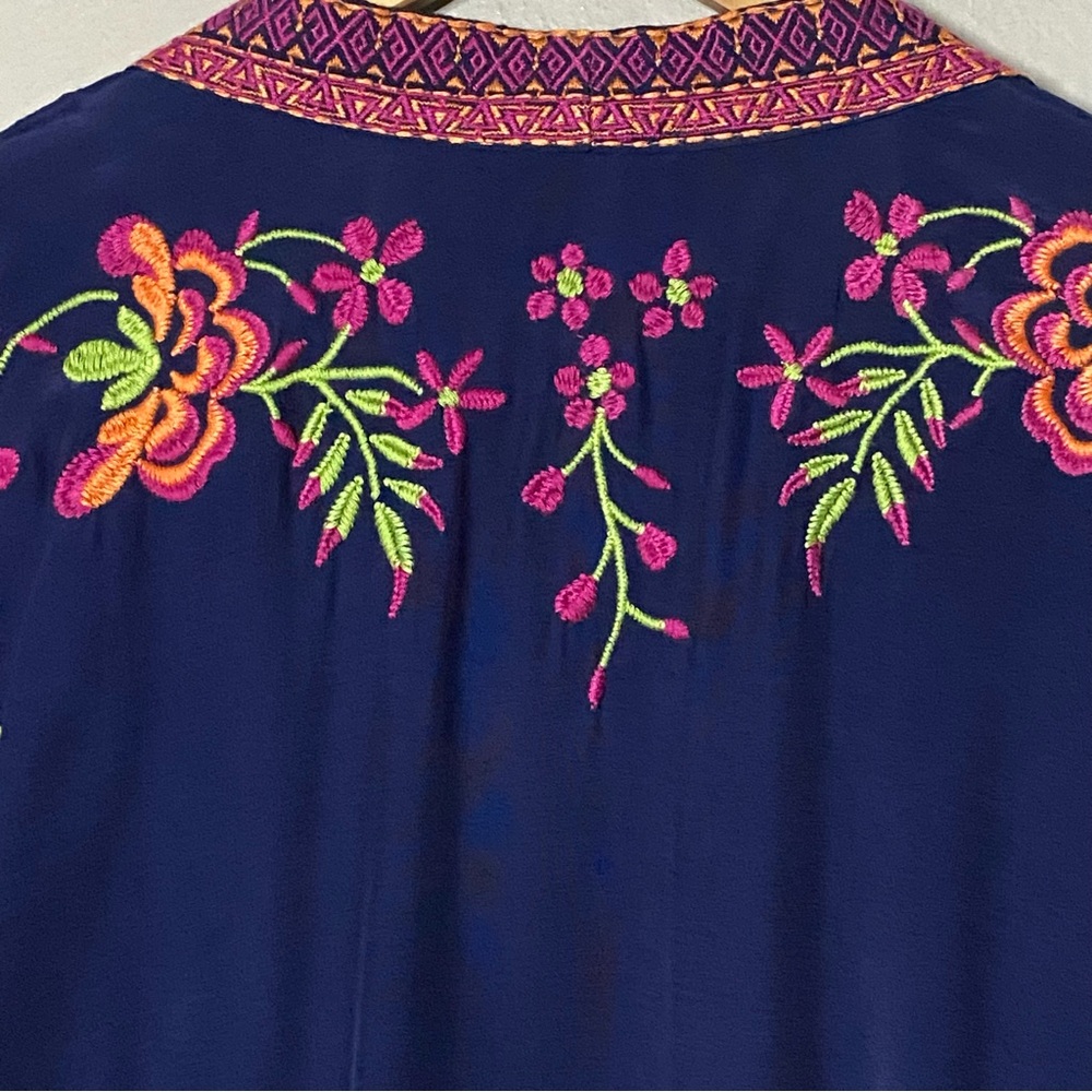 Chelsea & Theodore Open Front Kimono Women PL Navy Floral Embroidery Boho - Picture 5 of 10